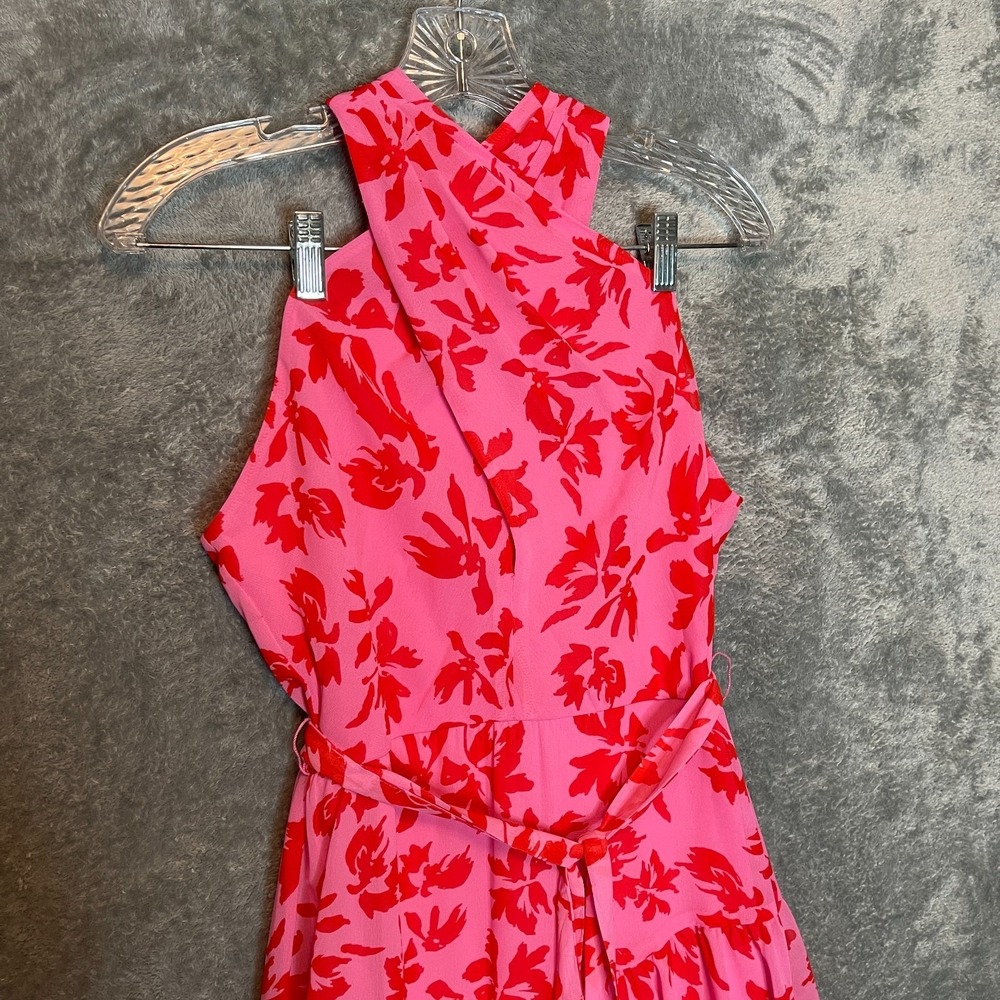 Taylor Womens Bright Floral Midi Dress 2 Cruise Resort Tiered Belted Twist Neck